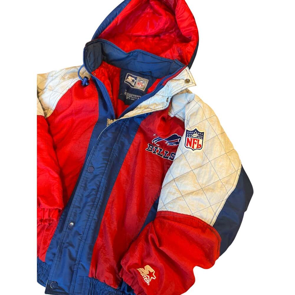 Vintage 90s Buffalo Bills Starter Puffer Jacket Hooded Pro Line NFL Men's L